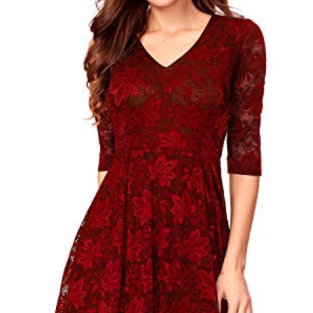 Noctflos Women's 3/4 Sleeves Lace Fit & Flare Midi Cocktail Dress for Women NWT